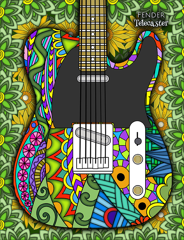 Adult Coloring Page of Fender Telecaster